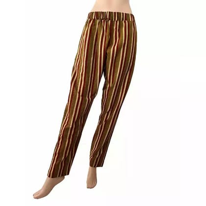 Ajrakh Cotton  Striped Pants with Pockets, Fully Elasticated, Multicolor, PN1094-S