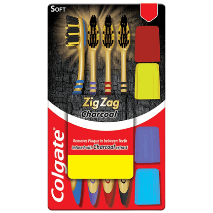 Colgate ZigZag Charcoal Soft Bristle Toothbrush, 4 Units Pack