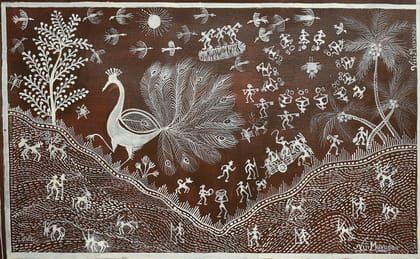 Peacock Warli Painting on Canvas