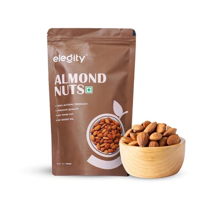 Elegity Natural Plain Almonds - Dry Fruit|Nutritious & Delicious Badam Almonds, 500 gm