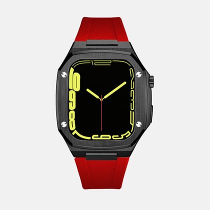 45MM Black Luxury Edition iWatch Case: Silicone Strap-Red
