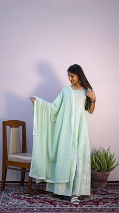 Mul Mul Cotton Handwork Gown With Mul Mul Dupatta-XXL