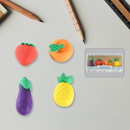 8760 Mini Cute Vegetables and Fruits Erasers or Pencil Rubbers for Kids, 1 Set Fancy & Stylish Colorful Erasers for Children, Eraser Set for Return Gift, Birthday Party, School Prize, 3D Erasers 