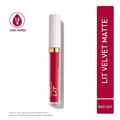 LIT Velvet Matte Liquid Lipstick - Bad Guy (Bright Pink Shade) | Hydrating, Creamy, Full Coverage Liquid Lipstick With Vitamin E (1.6 ml)