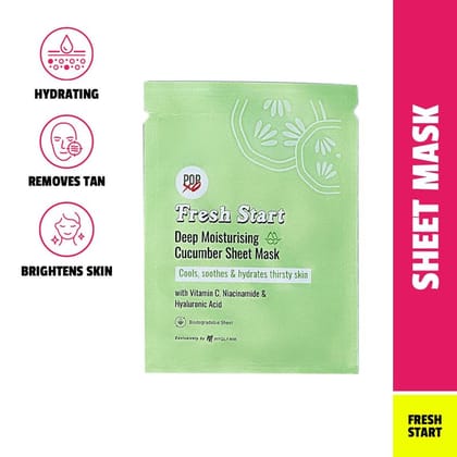 POPxo Fresh Start Deep Moisturising Cucumber Sheet Mask| Hydrating Face Mask With Hyaluronic Acid, Niacinamide & Lemon For Dewy Skin