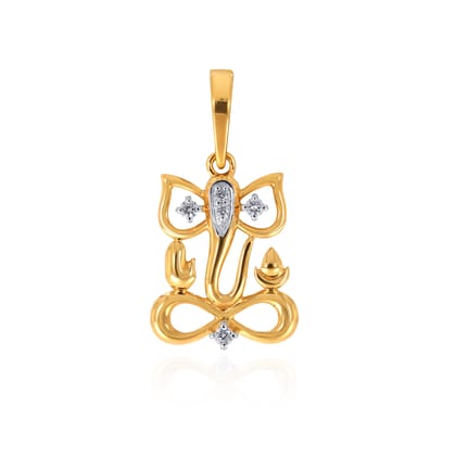 Senco Gold 18K Yellow Gold Diamond Ganesh Pendant (Gold Wt- 1.7/ 0.06 Ct / HI-SI)