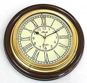 Vintage Maritime Decor Antique Look 12-Inch Brass And Wooden Wall Clock (Brown)-Brown & Brass