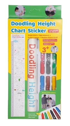 Ji and Ja Growth Chart for Kids, Child Height Chart Ruler for Wall, Children Height Measurement Painting Poster for Boys and Girls | 6 Silk Crayons + Height Chart + Doodling Roll + Inch Tape Incl