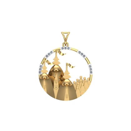 Senco Gold 18K Yellow Gold Devotion of Puri Dham Diamond Pendant (Gold Weight -  3.2 g / 0.06 Ct / HI-SI)