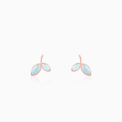 Rose Gold Aqua Dual Chalcedony Leaf Studs