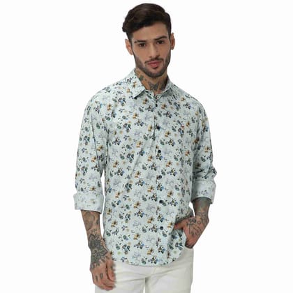 Mufti Light Green & Multi Digital Print Shirt