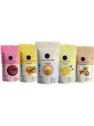 Vedicine Rose Petals Wild Turmeric Sandalwood Multani Mitti Lemon Peel Powder (75g each) (Pack of 5)