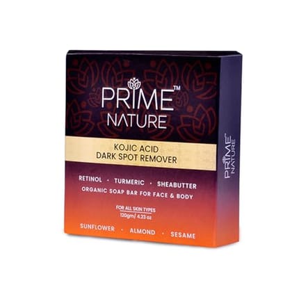 Prime Nature Kojic Acid Soap 120g | Organic Soap with Retinol & Turmeric | Dark Spot Remover | Skin Whitening | Pigmentation Removal | Acne Spot Treatment | Natural Handmade Soap