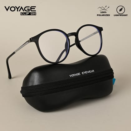 Voyage Black Round TR Clip-On Polarized Sunglasses for Men & Women (2186PMG4667-C1)