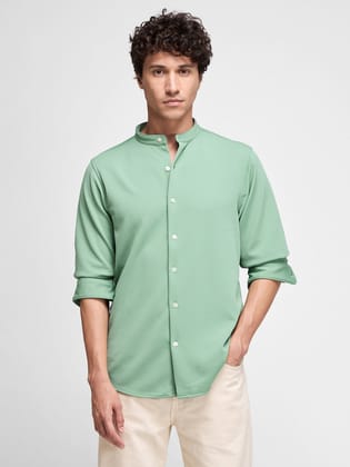 Mandarin Collar Textured Shirt-M/38 / Green