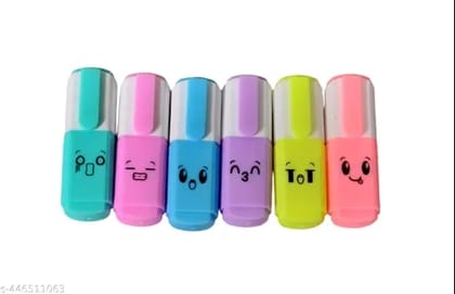 RAJVANS Cute Smiley Highlighter Markers for School and Office Use, Set of 6, Pencil Shape