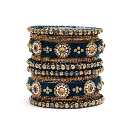 Turquoise Blue Color Thread Bangle Set: 2.8-Bangles Size: 2.8 / Blue / Alloy With Good Quality Gold Plated