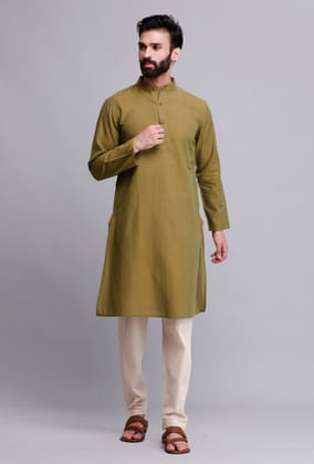 Set of 2: Olive Green Cotton Kurta and Pajama-48