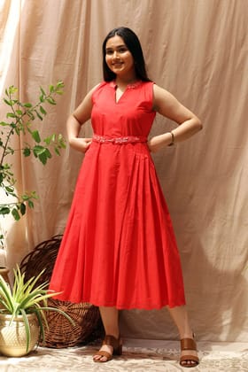 Red Velvet Chikan Short Dress-XS
