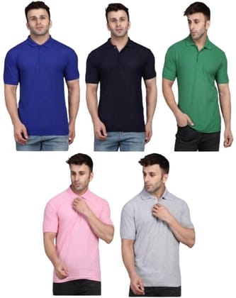 Men's Pack Of 5 Half Sleeves Polo Neck T-shirt-M