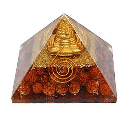 Crystal Pyramid with Shri Yantra and Rudraksha for Spiritual Healing, Meditation, Health & Wealth