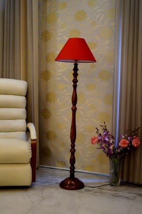 Floor Lamp Red & Brown with Conical Shade (Bulb Not Included)-Red & Brown