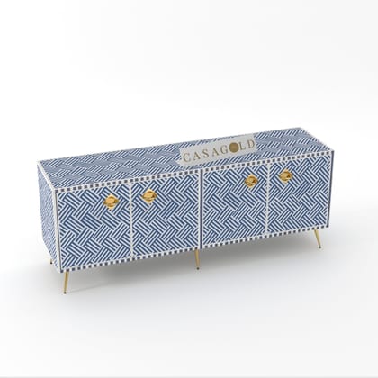 Inlay Media Console - Chevron-Indigo / Bone Inlay