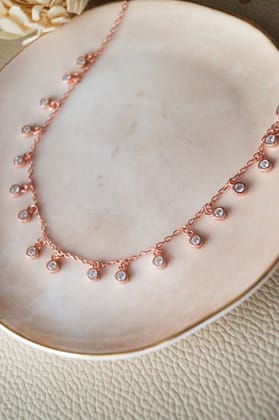 Pretty Solitiares Rose Gold Plated Sterling Silver Charm Necklace-Rose / 18 inches adjustable upto 20 inches