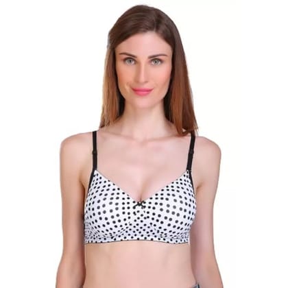 Gracewell Cotton Blend White Polka Dot Full Coverage Seamless Bra (38B)