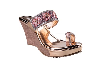 Titas Ladies Rose Gold Wedding Chappal-Rose Gold / 4 / Ethnic