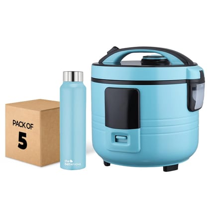 The Better Home FUMATO Cookeasy Automatic 500W Electric Rice Cooker 1.5L Blue  Stainless Steel Water Bottle 1 Litre Pack of 5 Blue-The Better Home FUMATO Cookeasy Automatic 500W Electric Rice Coo