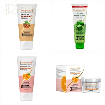 AARYANVEDA Acne-End Face Wash & Blemish-End Face Wash & Tea Tree With Neem Aloevera Facewash & Blemish-End Cream