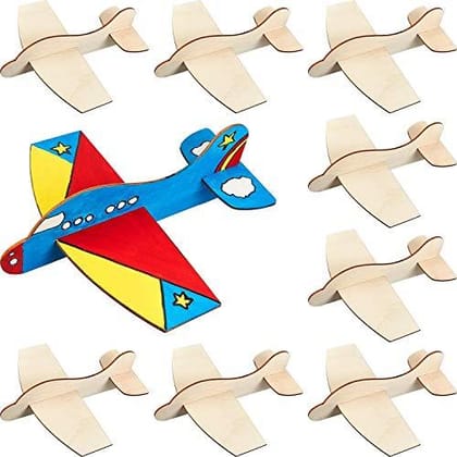 Whittlewud Pack of 8 Wooden Model Airplane Unfinished shaped For DIY, Decor, Paint and Gifts Handicraft Toy Plane for Birthday