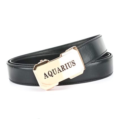 Hemener Men Aquarius Zodiac Buckle Black Genuine  Leather Belt-28