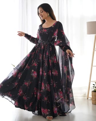 Digitally Printed Pure Organza Gown With Huge Flair Comes With Duppatta & Pent XS (34)