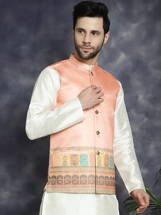 Men's Printed Nehru Jacket-S