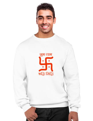 Swastik - Subh Laabh Sweatshirt, Sanskrit Sweatshirt, Sanjeev Newar®-White / S