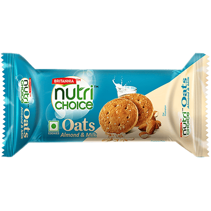 Britannia Nutri Choice, Oats Cookies, Milk Almond, Teatime Snack, 75 G
