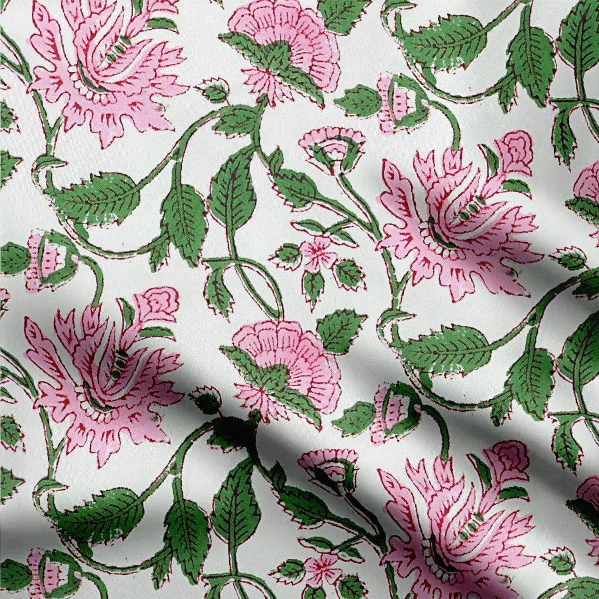 Pink kamal kalamkari Satin Linen Fabric