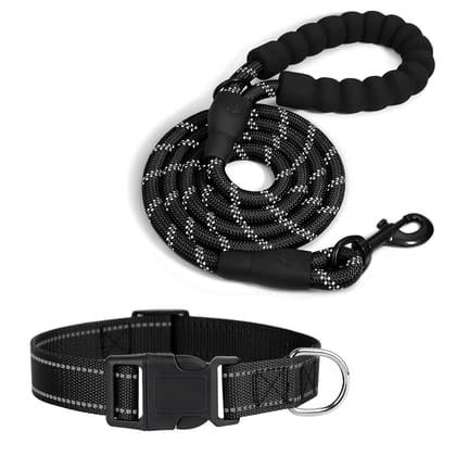Buraq Pets Premium Dog Collar with 4FT Heavy Duty Padded Dog Leash Combo Set, Comfortable Foam Handle, Designed for Walking - Running - Training