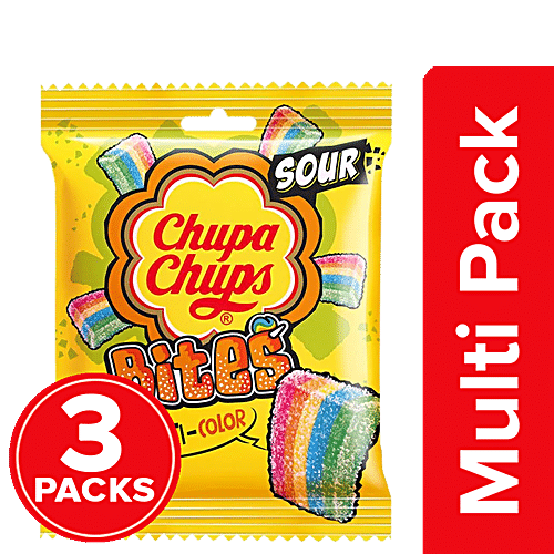 Chupa Chups Sour Bites Mixed Fruit Flavour Soft & Chewy Toffee, 3x61.6 g Multipack (30 pcs)