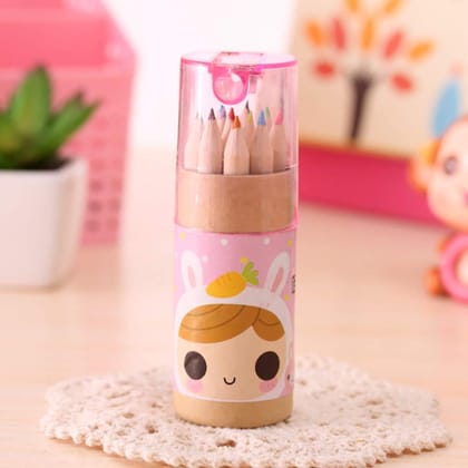 7957 12 Colouring Pencils Kids Set, Pencils Sharpener, Mini Drawing Colored Pencils with Sharpener, Kawaii Manual Pencil Cutter, Coloring Pencil Accessory School Supplies for Kid Artists Writing 