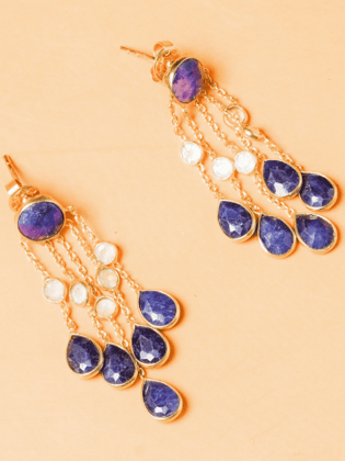 Alizeh Raindrop Earrings with Blue Corundum
