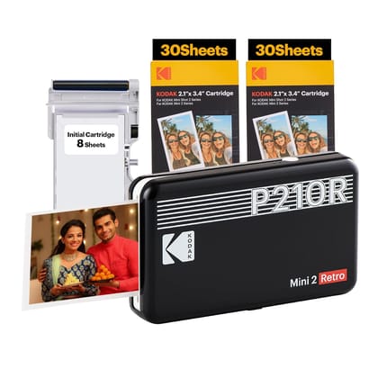 KODAK Mini 2 Retro 4PASS Portable Photo Printer 2.1x3.4 inches - 68 Sheets-Black