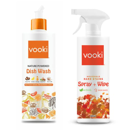 Vooki Nature Powered Natural Dish Wash Gel and Ecofriendly Hard Stains Spray and Wipe - 500 Ml Each, (Combo Pack of 2)…