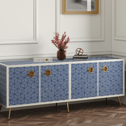 Inlay Media Console - Geo-Indigo / Mother of Pearl