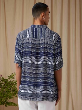 Navy Artisanal Print Loose Fit Casual Shirt