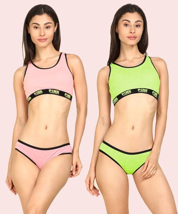 Womens Pink Trendz Sports Bar Bikini Comobo Swim Wear Set-XS / Pink Neon Green