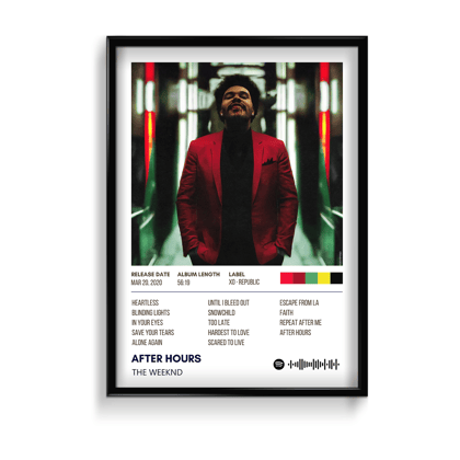 After Hours The Weeknd Album Poster-A4 / No Frame