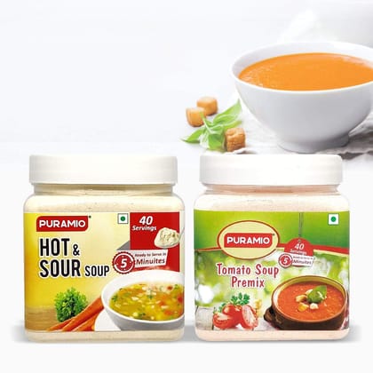 Puramio Soup Premix Combo - Tomato and Hot & Sour, 400 gm Each - Pack of 2